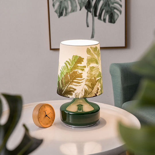 Nadia - Nordic Barrel Night Lamp: Green Leaves Pattern