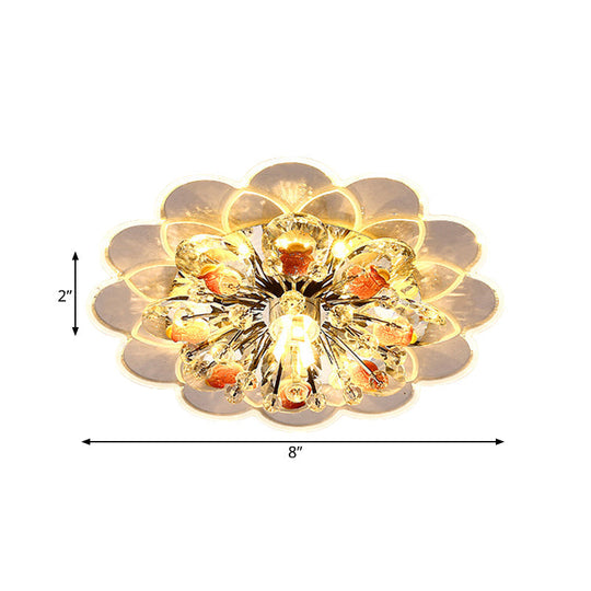 Modern Floral Led Flush Mount Ceiling Light With Beveled Crystal In Red For Porch Pink White And