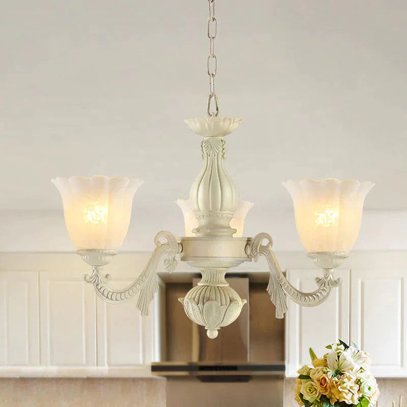 Milk Glass Blossom Chandelier Traditional 3/5/8 Heads Dining Room Hanging Pendant Light In Beige