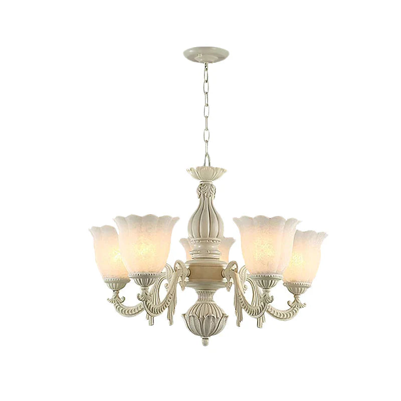Milk Glass Blossom Chandelier Traditional 3/5/8 Heads Dining Room Hanging Pendant Light In Beige