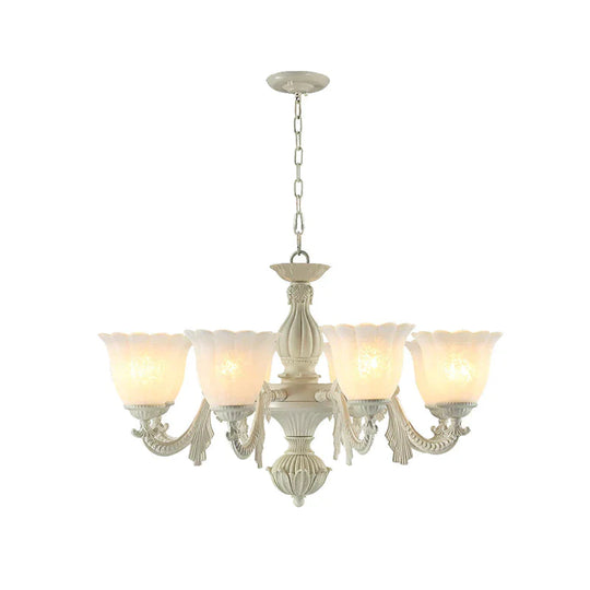 Milk Glass Blossom Chandelier Traditional 3/5/8 Heads Dining Room Hanging Pendant Light In Beige