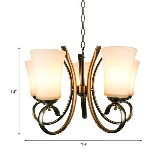 3 Lights Curving Hanging Lamp Vintage Brass Frosted Glass Chandelier Pendant Light For Restaurant