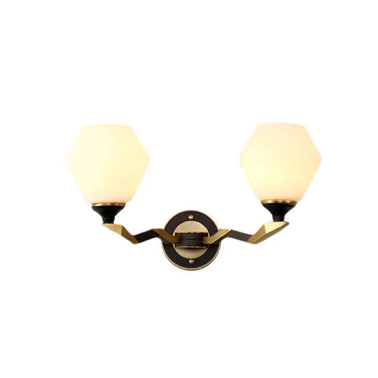 Hexagon Wall Light Black And Gold Frosted Glass Lighting Fixture