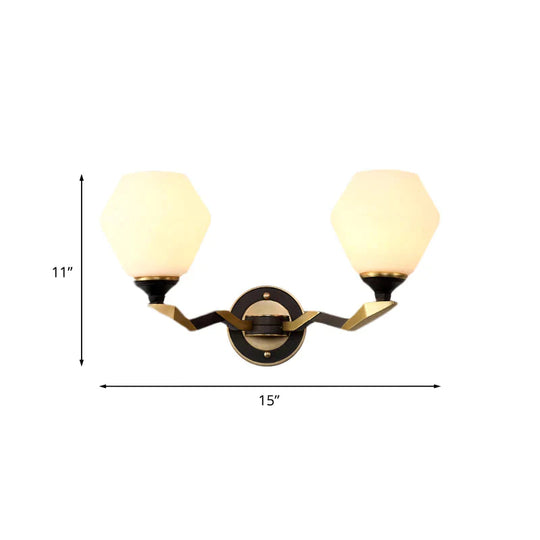 Hexagon Wall Light Black And Gold Frosted Glass Lighting Fixture