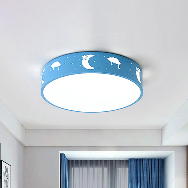 Cutout Iron Shade Led Flush Mount Ceiling Light For Kids Room - Moon - Star/Cube/Elephant Design In