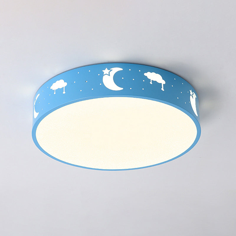 Cutout Iron Shade Led Flush Mount Ceiling Light For Kids Room - Moon - Star/Cube/Elephant Design In