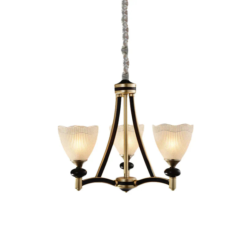 Bud Prismatic Glass Chandelier Traditionalism 3/5 Heads Bedroom Suspension Pendant In Black And Gold