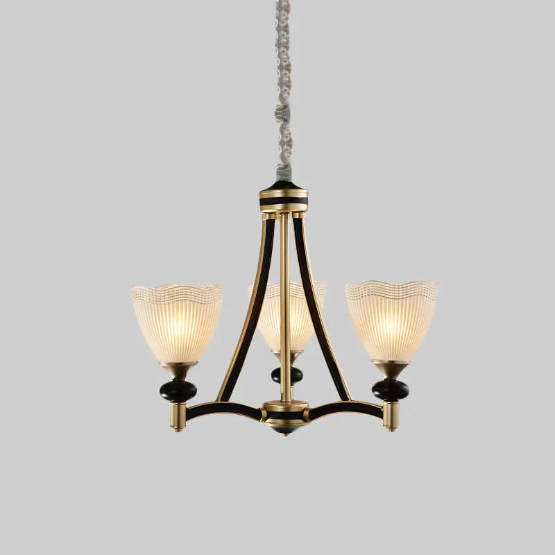 Bud Prismatic Glass Chandelier Traditionalism 3/5 Heads Bedroom Suspension Pendant In Black And Gold