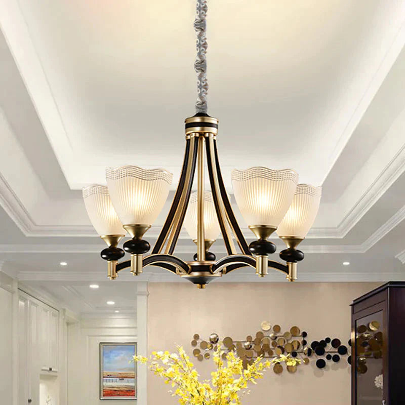 Bud Prismatic Glass Chandelier Traditionalism 3/5 Heads Bedroom Suspension Pendant In Black And