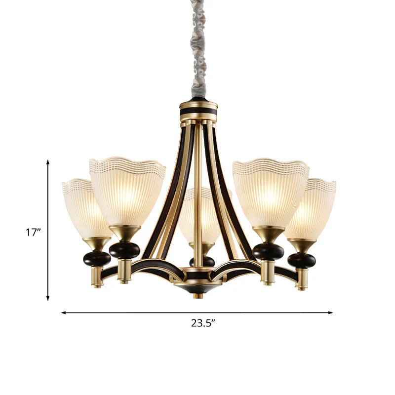 Bud Prismatic Glass Chandelier Traditionalism 3/5 Heads Bedroom Suspension Pendant In Black And Gold