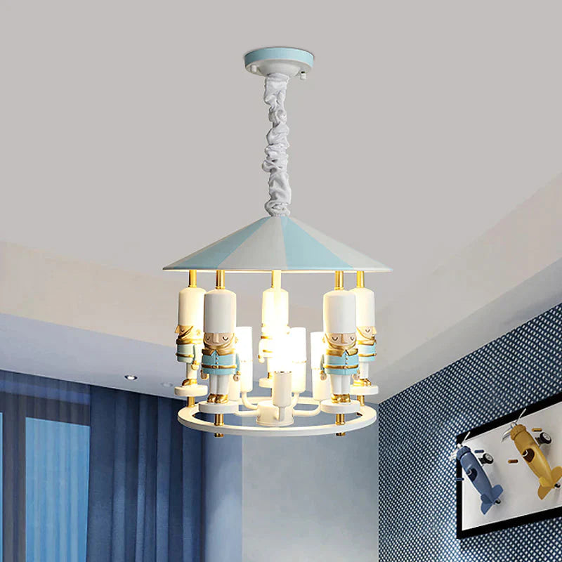 Merry - Go - Round Soldier Chandelier Kids Style Resin 5 - Head Black/Blue Hanging Light Fixture