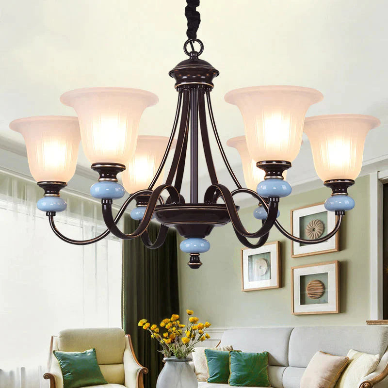 3/6 - Head Chandelier Lighting Traditional Living Room Suspension Lamp With Wide Flare White Glass