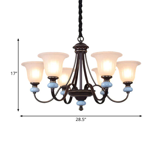 3/6 - Head Chandelier Lighting Traditional Living Room Suspension Lamp With Wide Flare White Glass