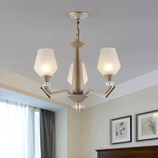 White Frosted Glass Cup Shape Chandelier Traditional 3/6 Bulbs Bedroom Pendulum Light In Gold