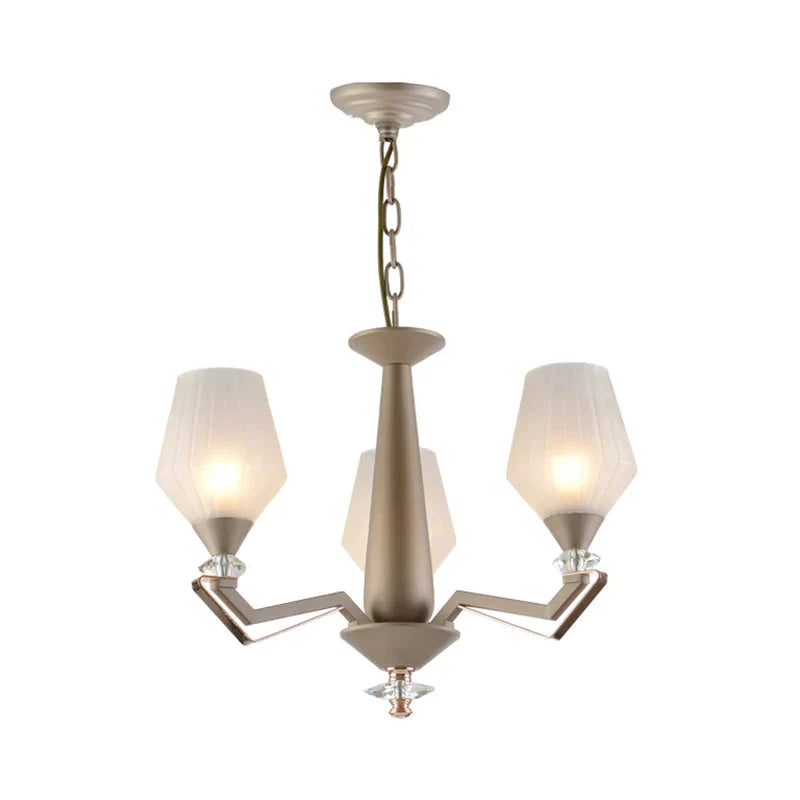 White Frosted Glass Cup Shape Chandelier Traditional 3/6 Bulbs Bedroom Pendulum Light In Gold