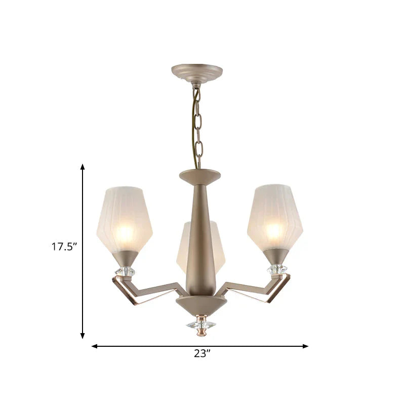 White Frosted Glass Cup Shape Chandelier Traditional 3/6 Bulbs Bedroom Pendulum Light In Gold