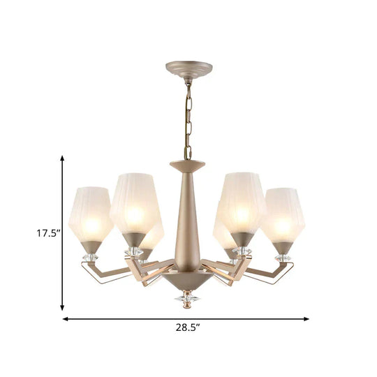 White Frosted Glass Cup Shape Chandelier Traditional 3/6 Bulbs Bedroom Pendulum Light In Gold