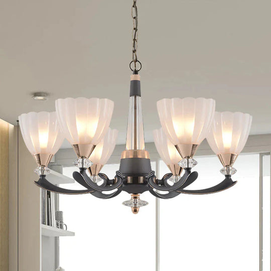 Gray - Gold 6/8 Lights Ceiling Chandelier Traditional White Frosted Glass Flower Up Hanging Lamp 6 /