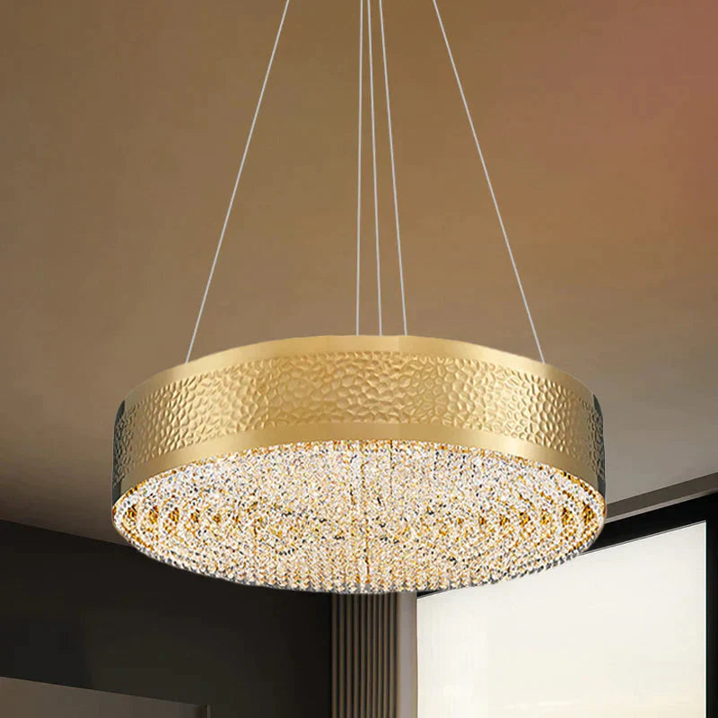 Clear K9 Crystal Pendant Lighting Drum Shaped For Bedroom Gold