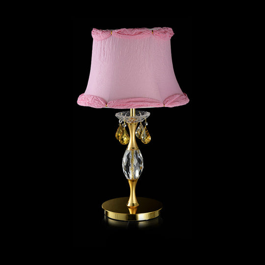 Layla - Pink Bell Fabric Night Table Lamp Simple 1 Light Bedroom Nightstand In With Crystal Urn Base