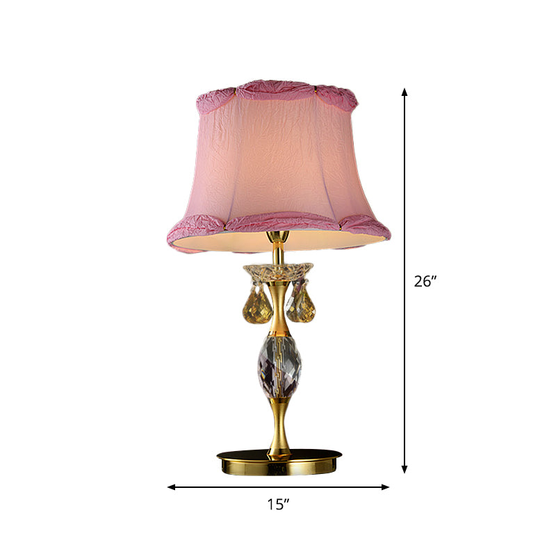 Layla - Pink Bell Fabric Night Table Lamp Simple 1 Light Bedroom Nightstand In With Crystal Urn Base