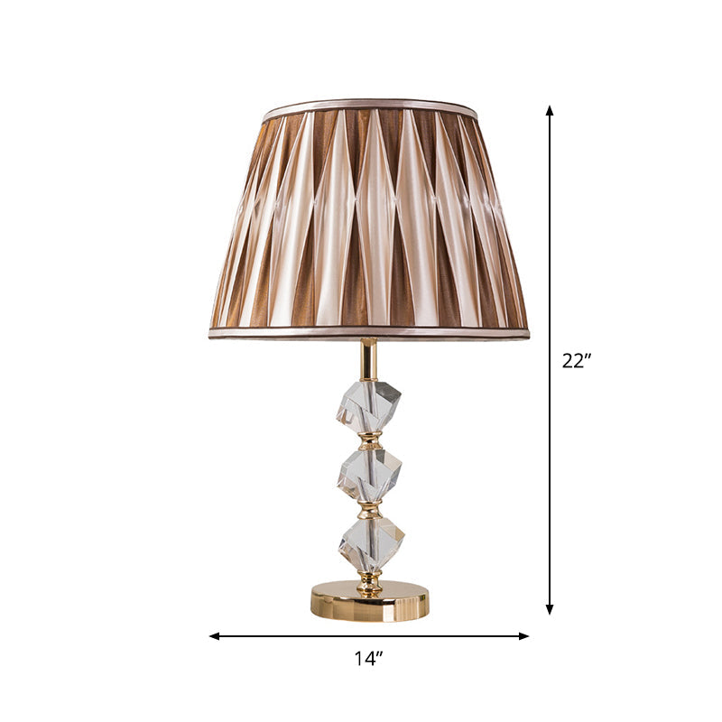 Valentina - Pleated Shade Nightstand Light: Minimal Brown Fabric Lamp