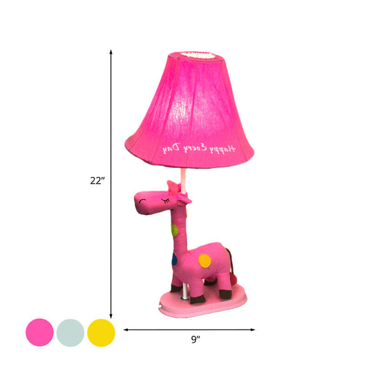 Addison - Giraffe Flared Script - Print Fabric Table Lighting Kids Single - Bulb Yellow/Blue/Pink