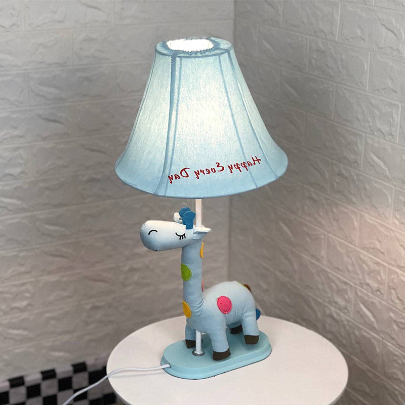 Addison - Giraffe Flared Script - Print Fabric Table Lighting Kids Single - Bulb Yellow/Blue/Pink