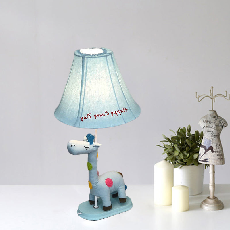 Addison - Giraffe Flared Script - Print Fabric Table Lighting Kids Single - Bulb Yellow/Blue/Pink