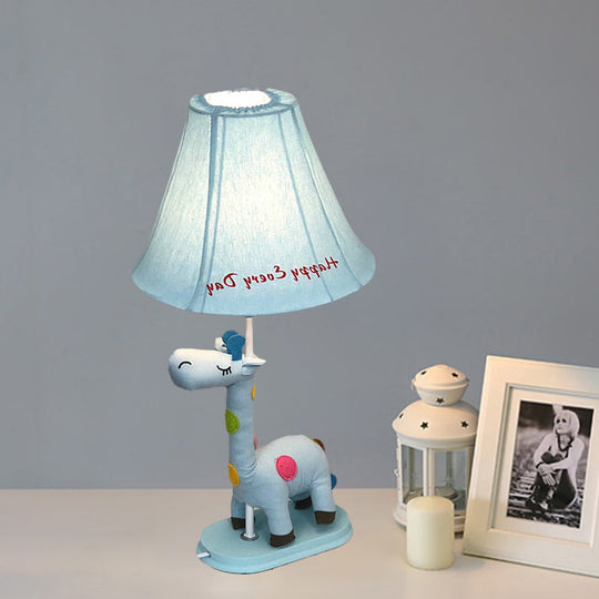 Addison - Giraffe Flared Script - Print Fabric Table Lighting Kids Single - Bulb Yellow/Blue/Pink