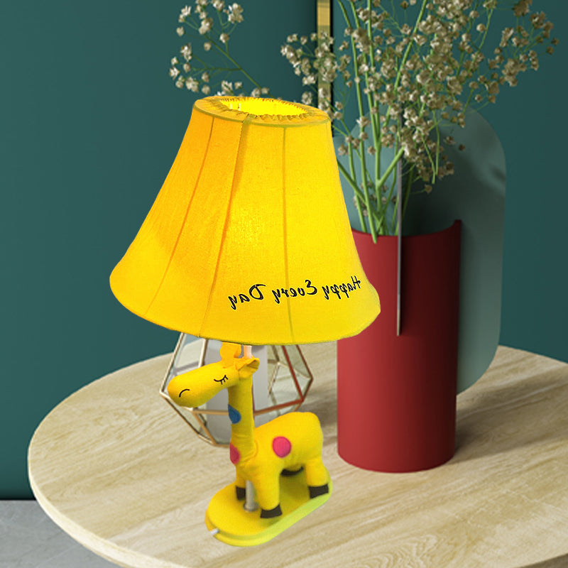 Addison - Giraffe Flared Script - Print Fabric Table Lighting Kids Single - Bulb Yellow/Blue/Pink