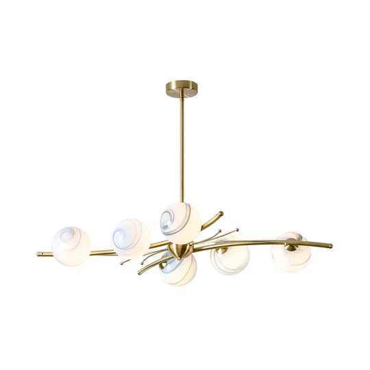 Spherical Frosted Glass Ceiling Light Modern 6 - Head Gold Chandelier Lamp For Dining Room