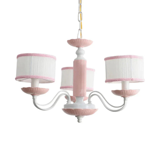 Macaroon 3/6 Bulbs Pendant Light Pink/Blue Drum Chandelier Lighting Fixture With Fabric Shade