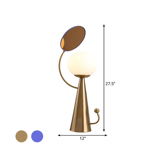 Olga - Orb Night Table Light: Modern Opal Glass Blue/Gold Led Nightstand Lamp