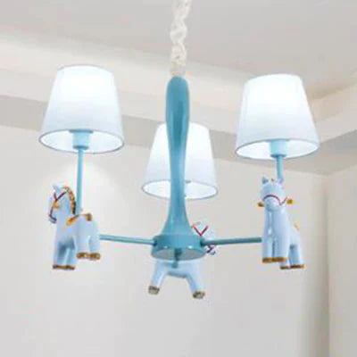 Nordic Tapered Shade Hanging Ceiling Lamp With Horse Fabric Chandelier For Living Room