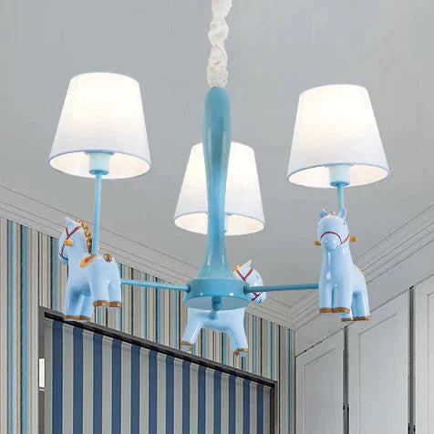 Nordic Tapered Shade Hanging Ceiling Lamp With Horse Fabric Chandelier For Living Room