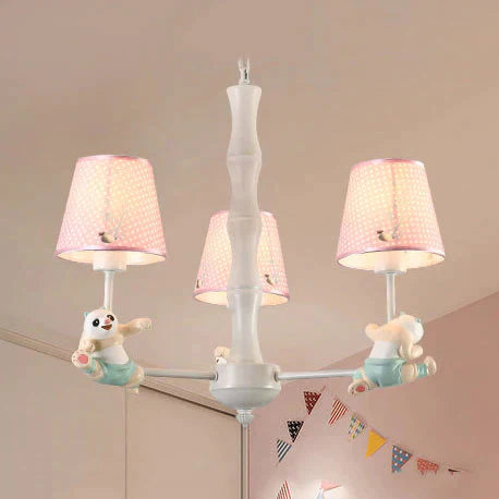 Cartoon Running Panda Hanging Lights Fabric Chandelier For Living Room