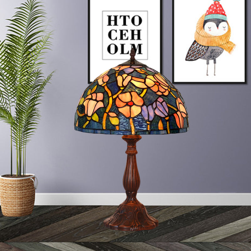 Virginie - 1 - Light Chen Table Lamp Tiffany Bronze Night Light With Flower Stained Glass Shade