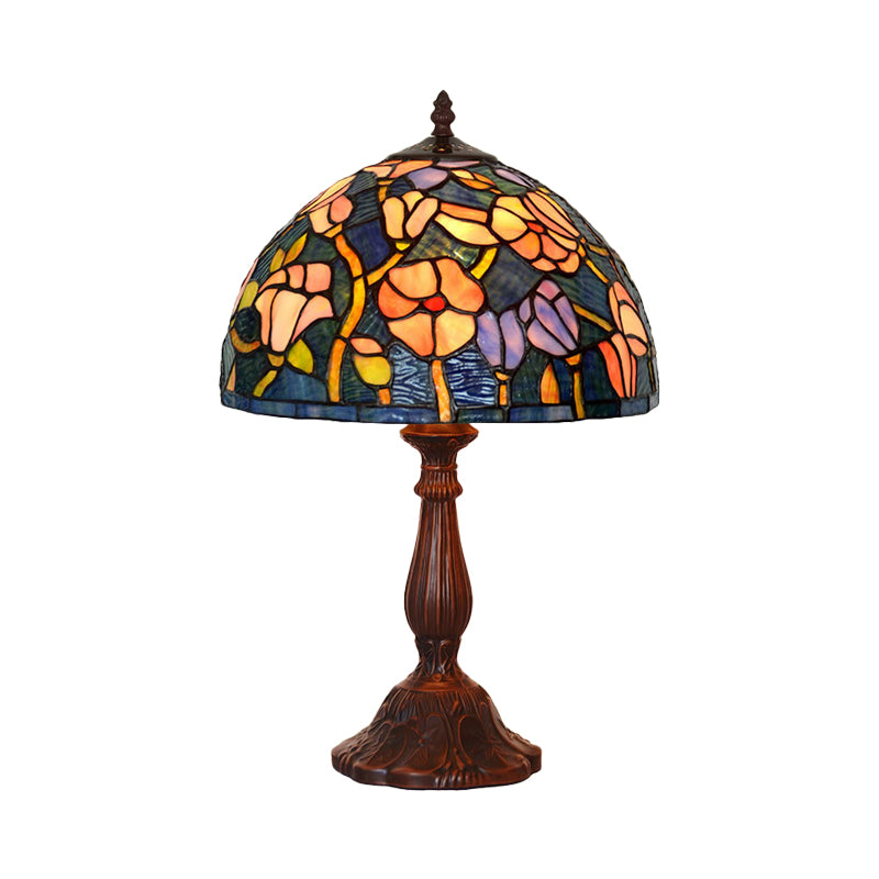 Virginie - 1 - Light Chen Table Lamp Tiffany Bronze Night Light With Flower Stained Glass Shade