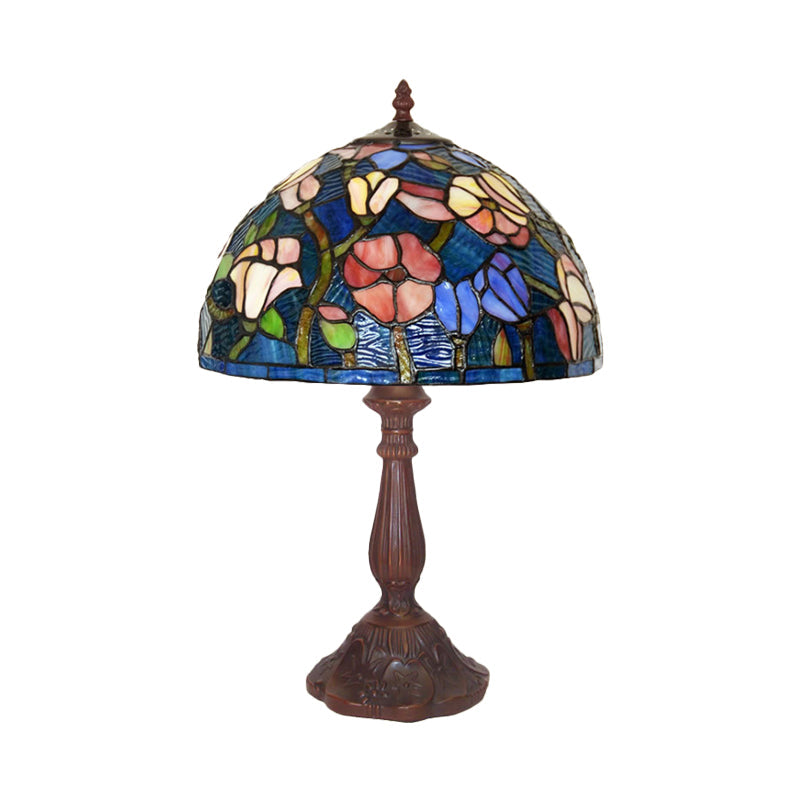 Virginie - 1 - Light Chen Table Lamp Tiffany Bronze Night Light With Flower Stained Glass Shade