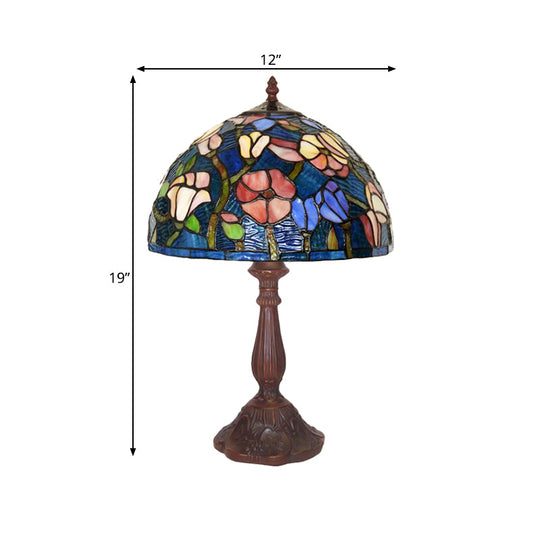 Virginie - 1 - Light Chen Table Lamp Tiffany Bronze Night Light With Flower Stained Glass Shade