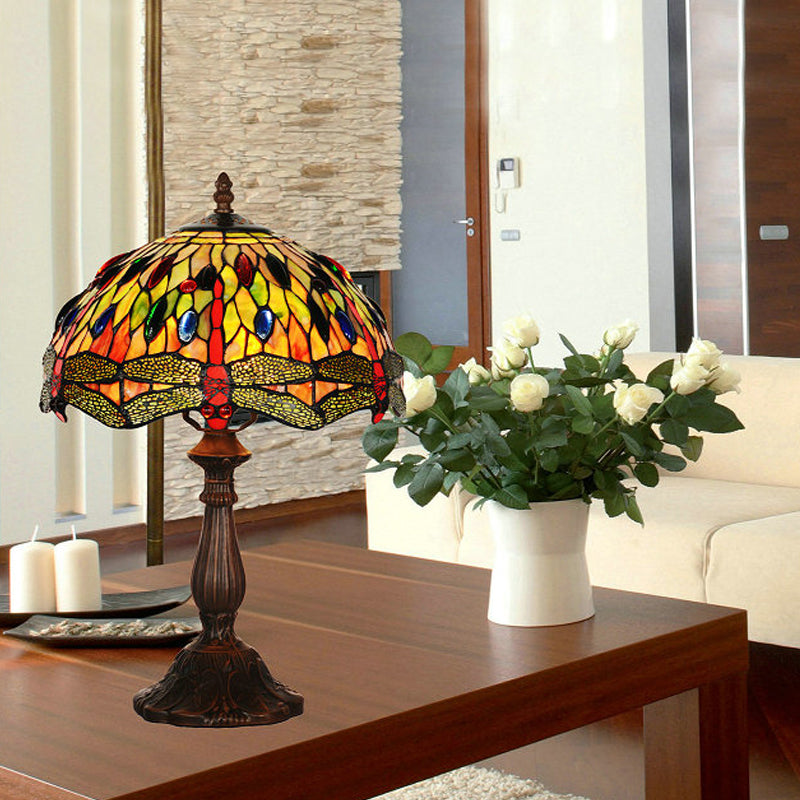 Odette - 1 - Bulb Tiffany Bronze Dragonfly Table Lamp: Elegant Lounge Night Light