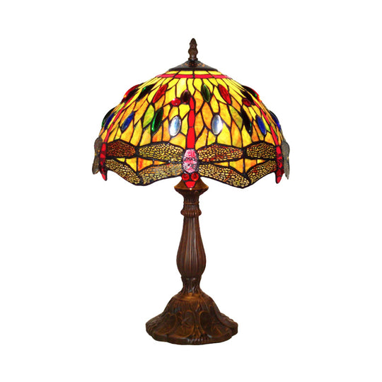 Odette - 1 - Bulb Tiffany Bronze Dragonfly Table Lamp: Elegant Lounge Night Light