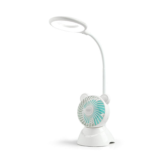 Etamin - Led Halo Ring Flexible Study Light Macaron Plastic Kids Room Desk Lamp With Mini Fan In