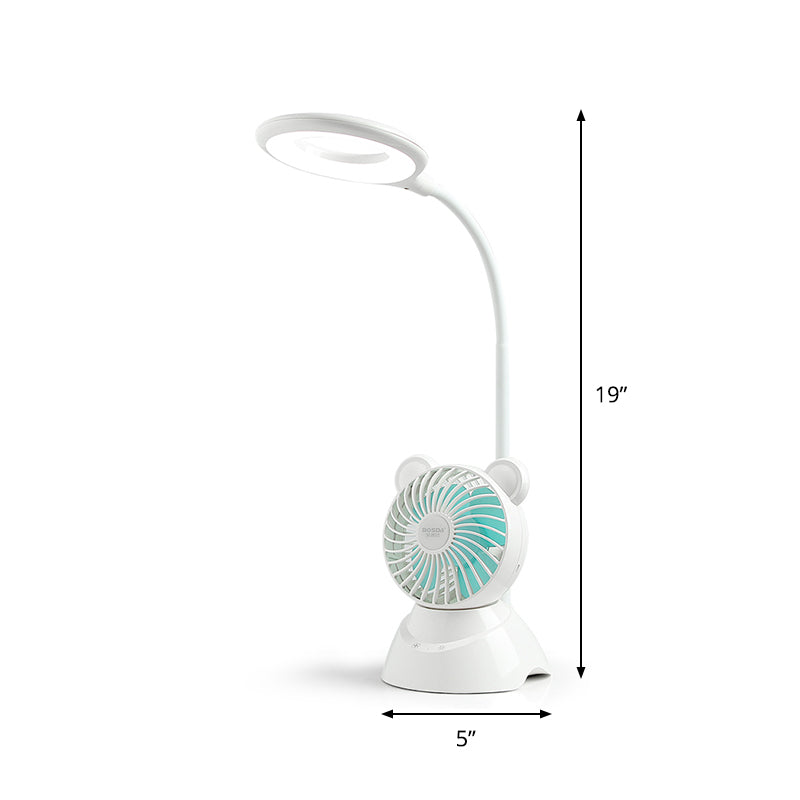 Etamin - Led Halo Ring Flexible Study Light Macaron Plastic Kids Room Desk Lamp With Mini Fan In