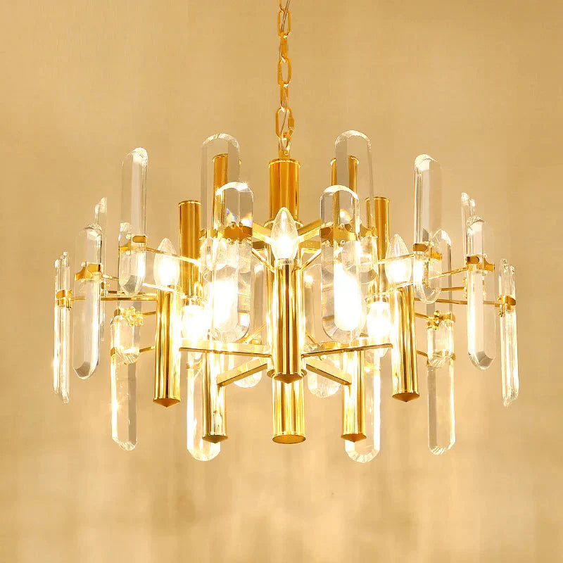 2 Tier Crystal Gold Pendant Ceiling Light Chandelier For Living Room