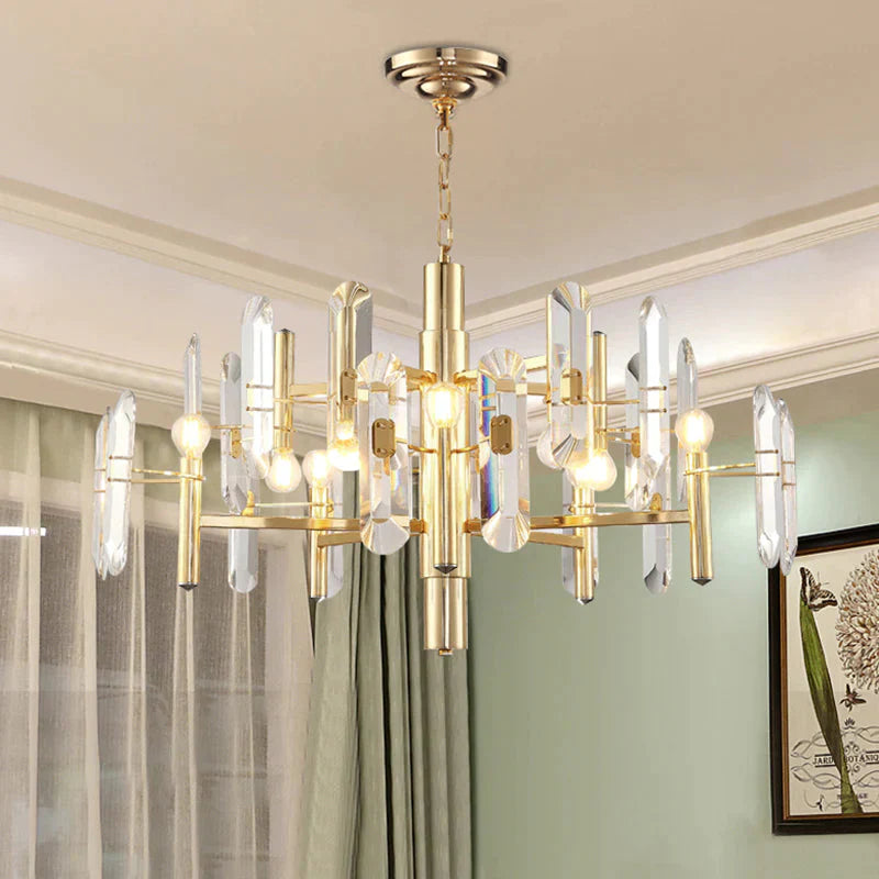 2 Tier Crystal Gold Pendant Ceiling Light Chandelier For Living Room