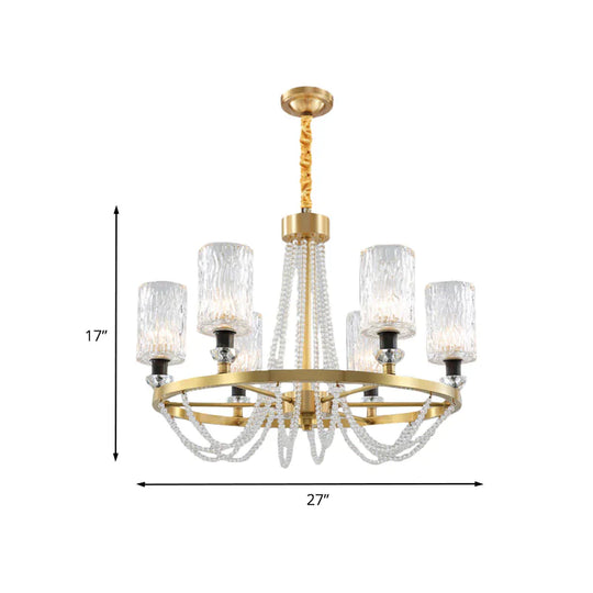 6 - Head Cylinder Chandelier Lamp Postmodern Gold Wavy Crystal Hanging Ceiling Light