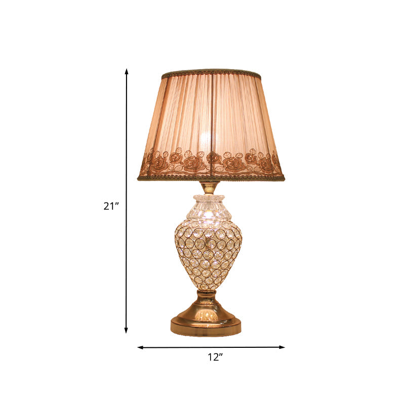 Greta - Rural 1 Head Rose - Trim Conical Table Light Gold Pleated Fabric Night Lamp With Pot
