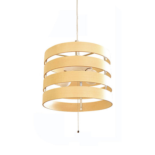 Nordic Minimalist 2 Bulbs Wood Pendant With Pull Chain Lighting